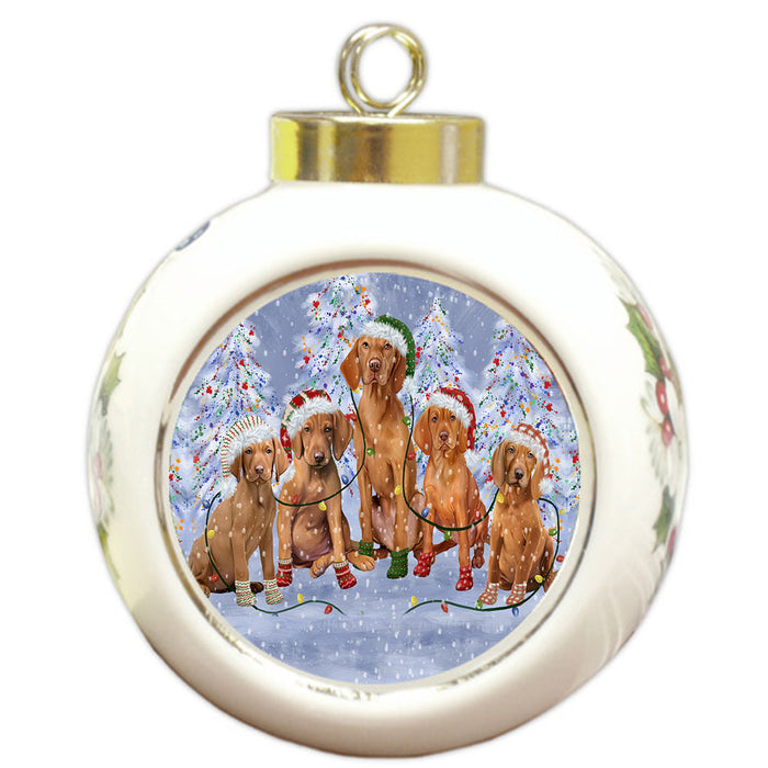Christmas Lights and Vizsla Dogs Round Ball Christmas Ornament Pet Decorative Hanging Ornaments for Christmas X-mas Tree Decorations - 3" Round Ceramic Ornament