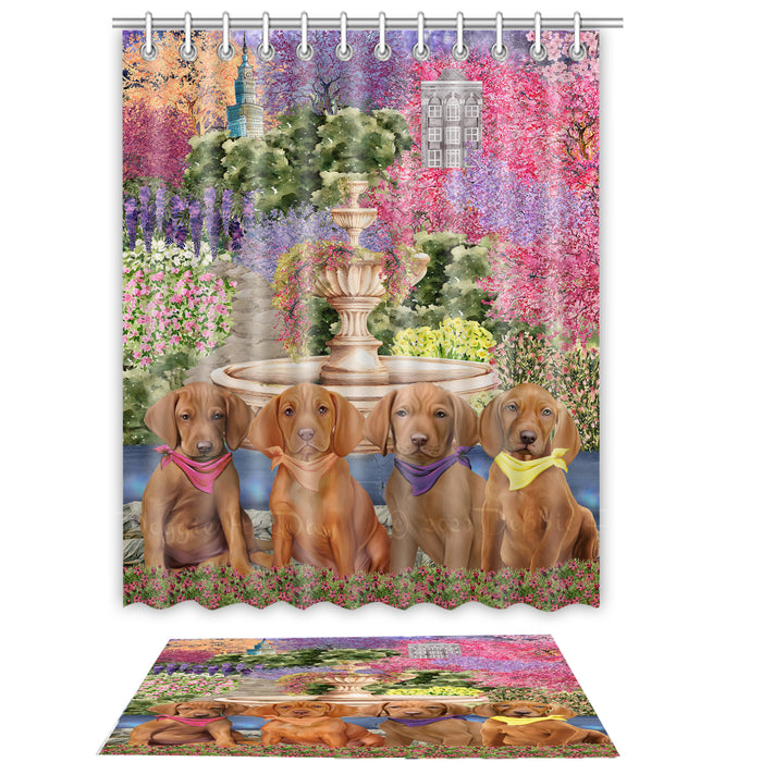 Vizsla Shower Curtain & Bath Mat Set, Custom, Explore a Variety of Designs, Personalized, Curtains with hooks and Rug Bathroom Decor, Halloween Gift for Dog Lovers