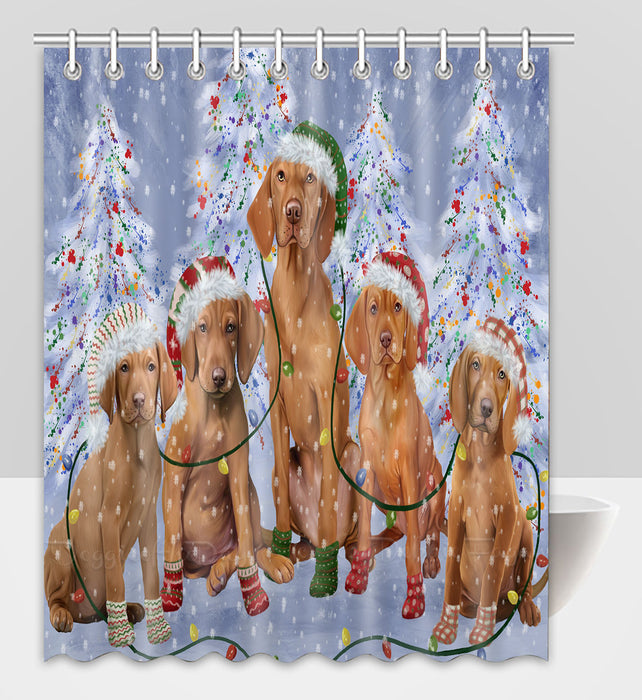 Christmas Lights and Vizsla Dogs Shower Curtain Pet Painting Bathtub Curtain Waterproof Polyester One-Side Printing Decor Bath Tub Curtain for Bathroom with Hooks