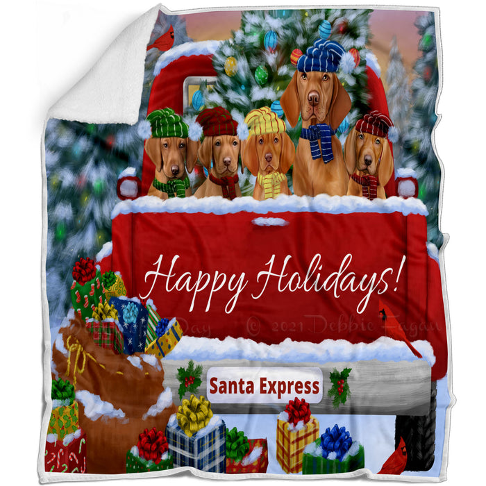 Christmas Red Truck Travlin Home for the Holidays Vizsla Dogs Blanket - Lightweight Soft Cozy and Durable Bed Blanket - Animal Theme Fuzzy Blanket for Sofa Couch