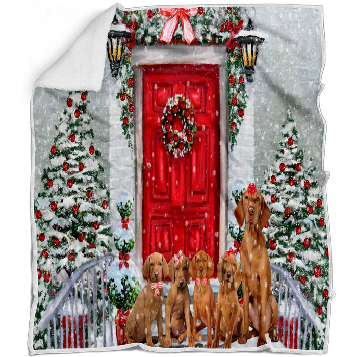 Christmas Holiday Welcome Vizsla Dogs Blanket - Lightweight Soft Cozy and Durable Bed Blanket - Animal Theme Fuzzy Blanket for Sofa Couch