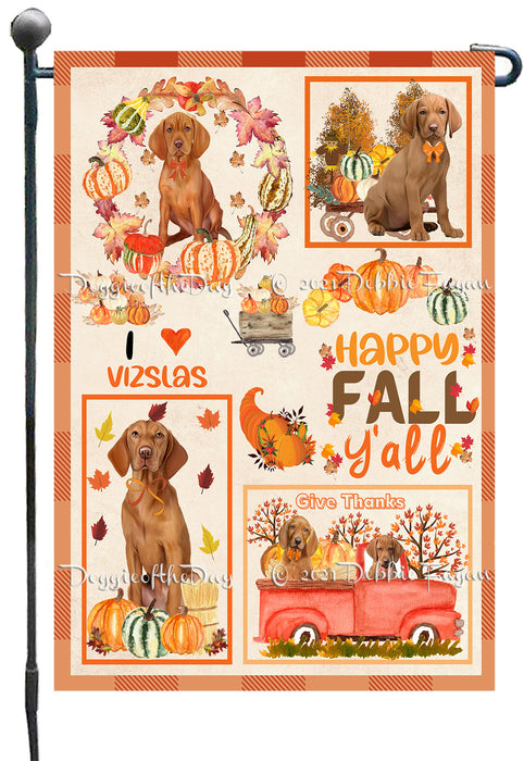 Happy Fall Y'all Pumpkin Vizsla Dogs Garden Flags- Outdoor Double Sided Garden Yard Porch Lawn Spring Decorative Vertical Home Flags 12 1/2"w x 18"h