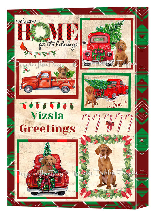 Welcome Home for Christmas Holidays Vizsla Dogs Canvas Wall Art Decor - Premium Quality Canvas Wall Art for Living Room Bedroom Home Office Decor Ready to Hang CVS150002