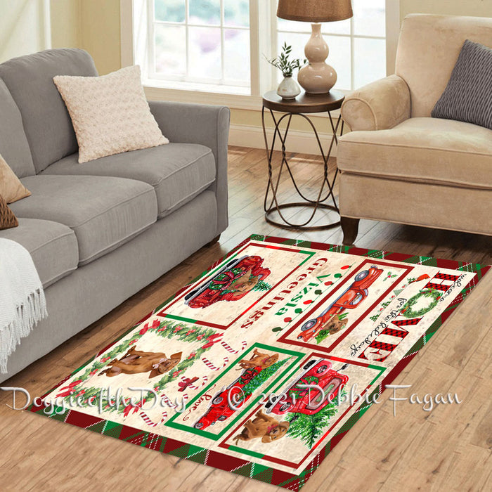 Welcome Home for Christmas Holidays Vizsla Dogs Polyester Living Room Carpet Area Rug ARUG65263