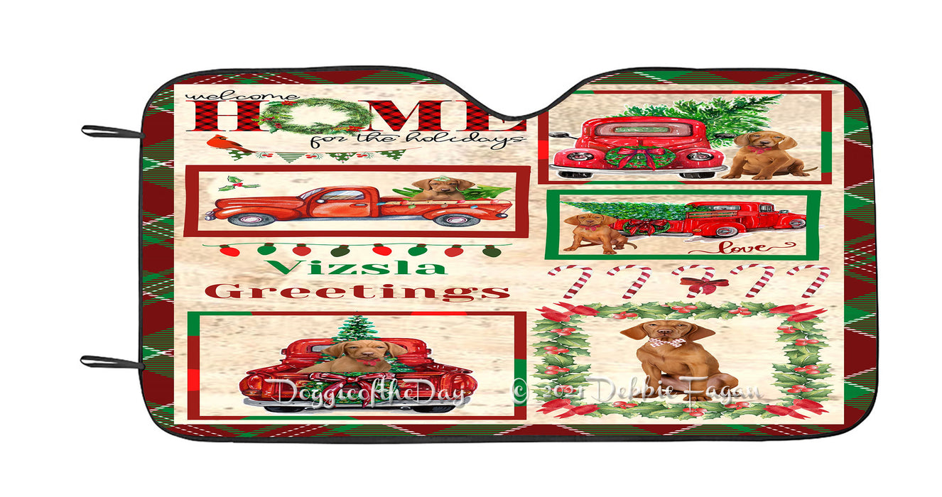 Welcome Home for Christmas Holidays Vizsla Dogs Car Sun Shade Cover Curtain