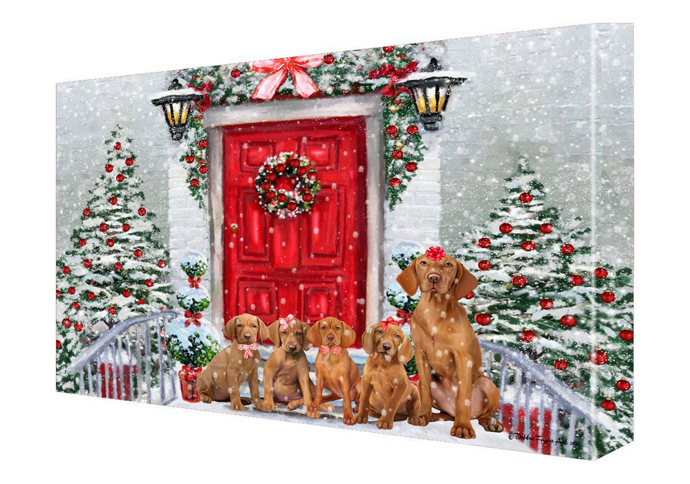 Christmas Holiday Welcome Vizsla Dogs Canvas Wall Art - Premium Quality Ready to Hang Room Decor Wall Art Canvas - Unique Animal Printed Digital Painting for Decoration