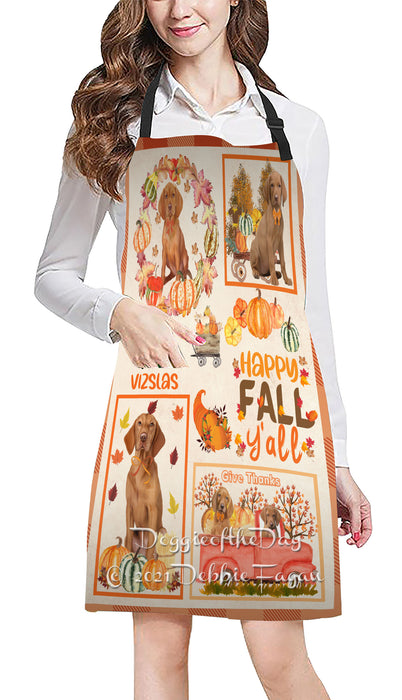 Happy Fall Y'all Pumpkin Vizsla Dogs Cooking Kitchen Adjustable Apron Apron49263
