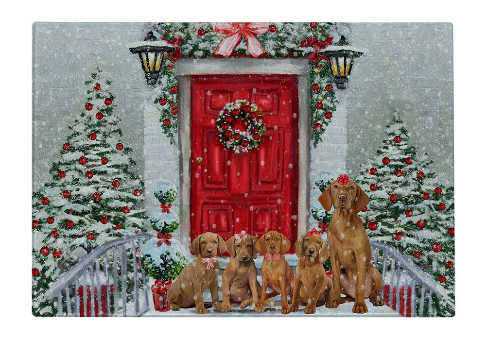 Christmas Holiday Welcome Vizsla Dogs Cutting Board - For Kitchen - Scratch & Stain Resistant - Designed To Stay In Place - Easy To Clean By Hand - Perfect for Chopping Meats, Vegetables