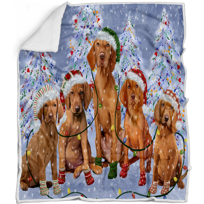 Christmas Lights and Vizsla Dogs Blanket - Lightweight Soft Cozy and Durable Bed Blanket - Animal Theme Fuzzy Blanket for Sofa Couch