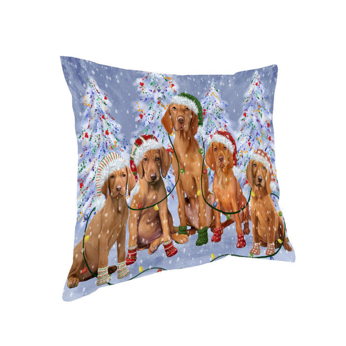 Christmas Lights and Vizsla Dogs Pillow with Top Quality High-Resolution Images - Ultra Soft Pet Pillows for Sleeping - Reversible & Comfort - Ideal Gift for Dog Lover - Cushion for Sofa Couch Bed - 100% Polyester