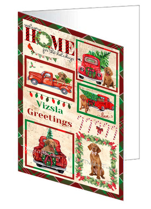 Welcome Home for Christmas Holidays Vizsla Dogs Handmade Artwork Assorted Pets Greeting Cards and Note Cards with Envelopes for All Occasions and Holiday Seasons GCD76328