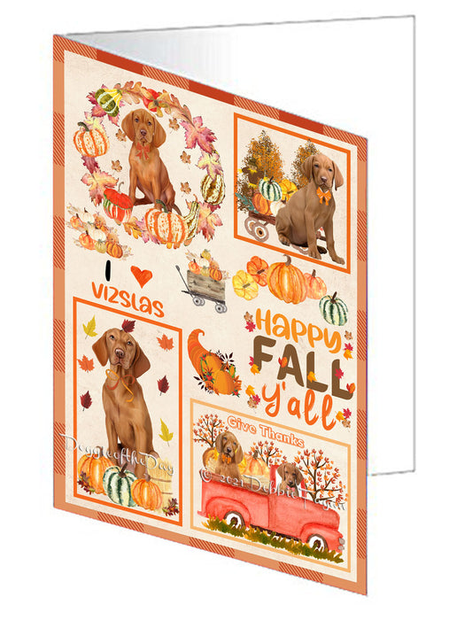 Happy Fall Y'all Pumpkin Vizsla Dogs Handmade Artwork Assorted Pets Greeting Cards and Note Cards with Envelopes for All Occasions and Holiday Seasons GCD77162