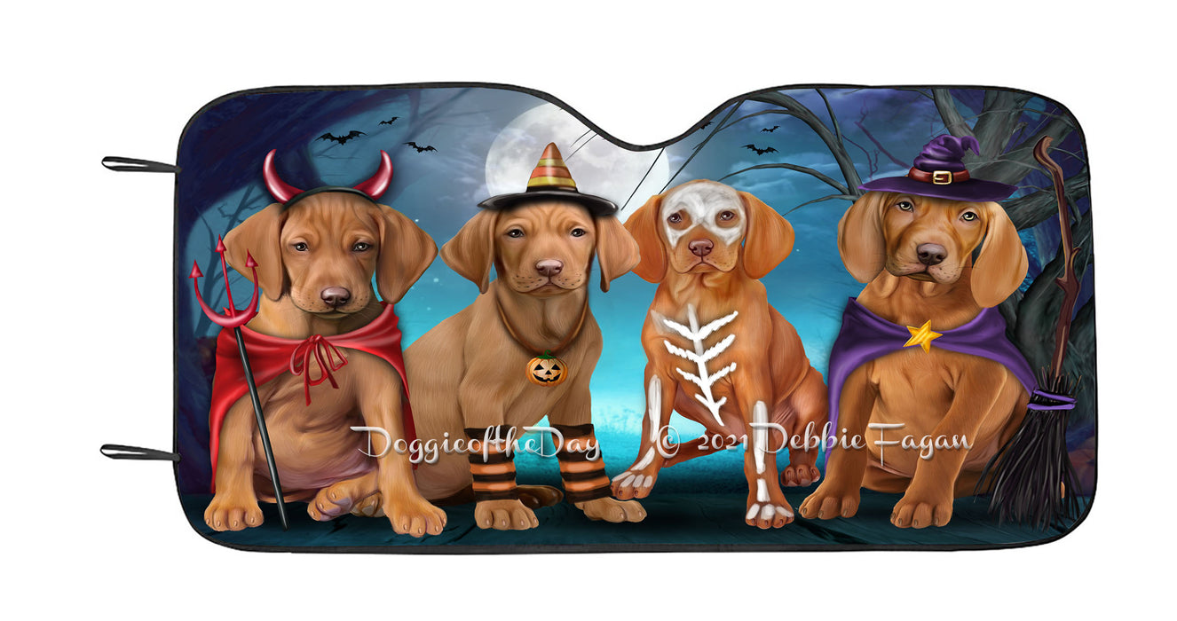 Happy Halloween Trick or Treat Vizsla Dogs Car Sun Shade Cover Curtain