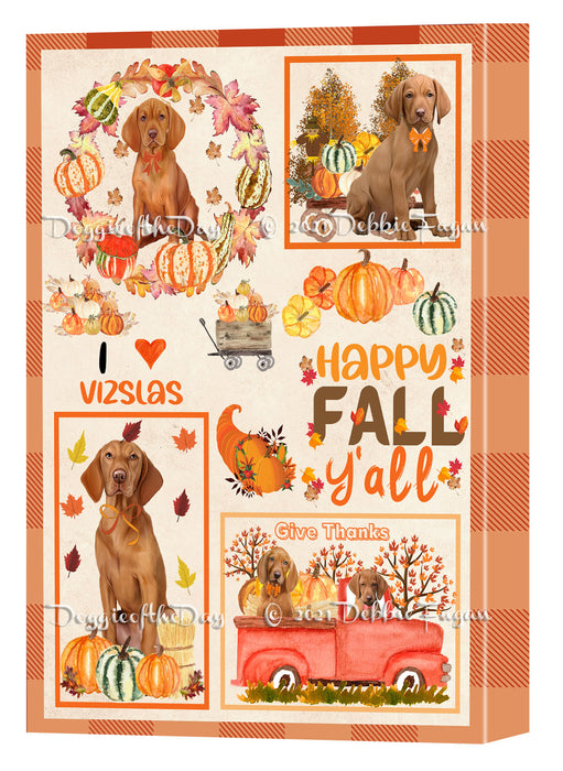 Happy Fall Y'all Pumpkin Vizsla Dogs Canvas Wall Art - Premium Quality Ready to Hang Room Decor Wall Art Canvas - Unique Animal Printed Digital Painting for Decoration
