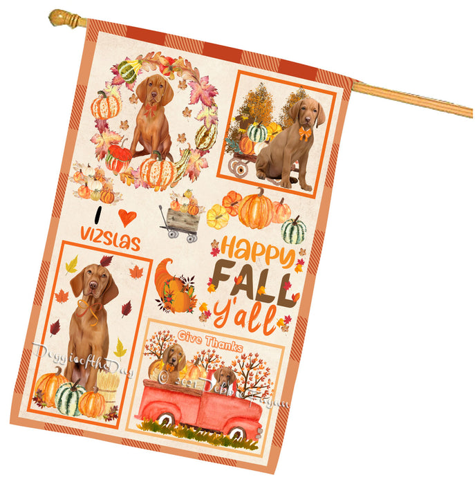 Happy Fall Y'all Pumpkin Vizsla Dogs House Flag Outdoor Decorative Double Sided Pet Portrait Weather Resistant Premium Quality Animal Printed Home Decorative Flags 100% Polyester