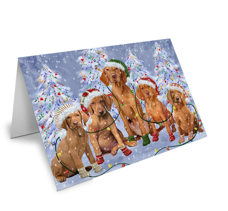 Christmas Lights and Vizsla Dogs Handmade Artwork Assorted Pets Greeting Cards and Note Cards with Envelopes for All Occasions and Holiday Seasons