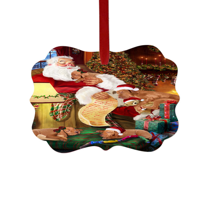 Vizslas Dog and Puppies Sleeping with Santa Double-Sided Photo Benelux Christmas Ornament LOR49327