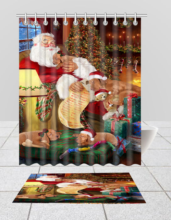 Santa Sleeping with Vizsla Dogs  Bath Mat and Shower Curtain Combo