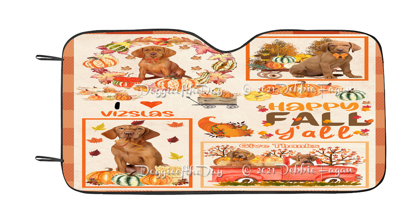 Happy Fall Y'all Pumpkin Vizsla Dogs Car Sun Shade Cover Curtain
