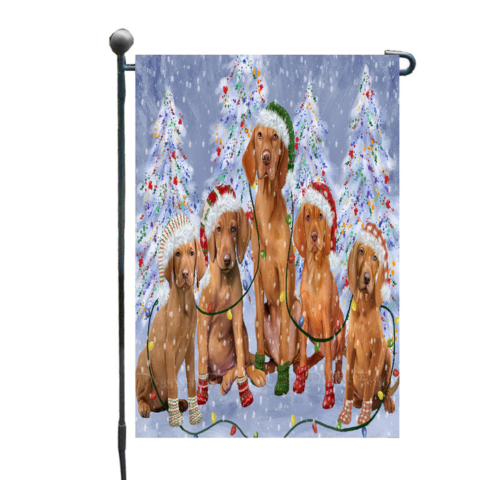 Christmas Lights and Vizsla Dogs Garden Flags- Outdoor Double Sided Garden Yard Porch Lawn Spring Decorative Vertical Home Flags 12 1/2"w x 18"h