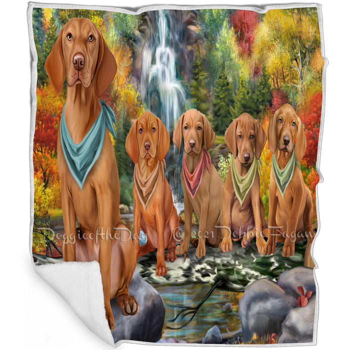 Scenic Waterfall Vizslas Dog Blanket BLNKT84576