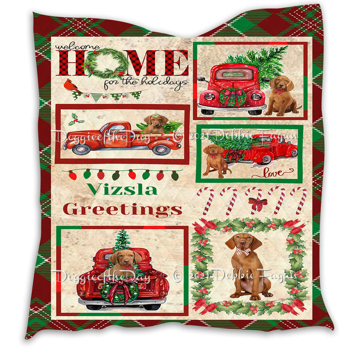 Welcome Home for Christmas Holidays Vizsla Dogs Quilt Bed Coverlet Bedspread - Pets Comforter Unique One-side Animal Printing - Soft Lightweight Durable Washable Polyester Quilt