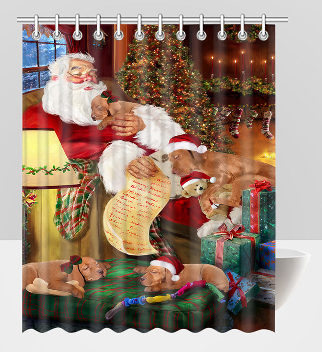 Santa Sleeping with Vizsla Dogs Shower Curtain