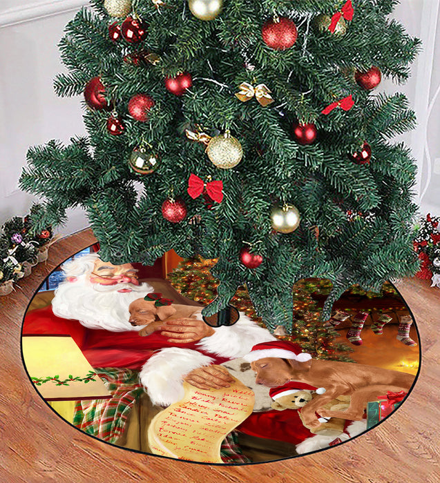 Santa Sleeping with Vizsla Dogs Christmas Tree Skirt