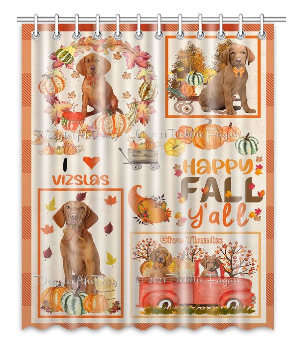 Happy Fall Y'all Pumpkin Vizsla Dogs Shower Curtain Bathroom Accessories Decor Bath Tub Screens