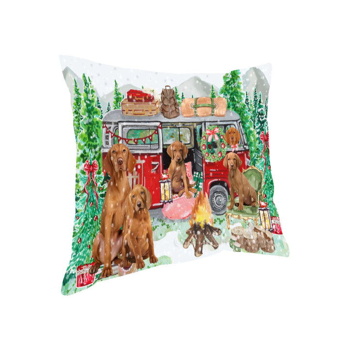 Christmas Time Camping with Vizsla Dogs Pillow with Top Quality High-Resolution Images - Ultra Soft Pet Pillows for Sleeping - Reversible & Comfort - Ideal Gift for Dog Lover - Cushion for Sofa Couch Bed - 100% Polyester