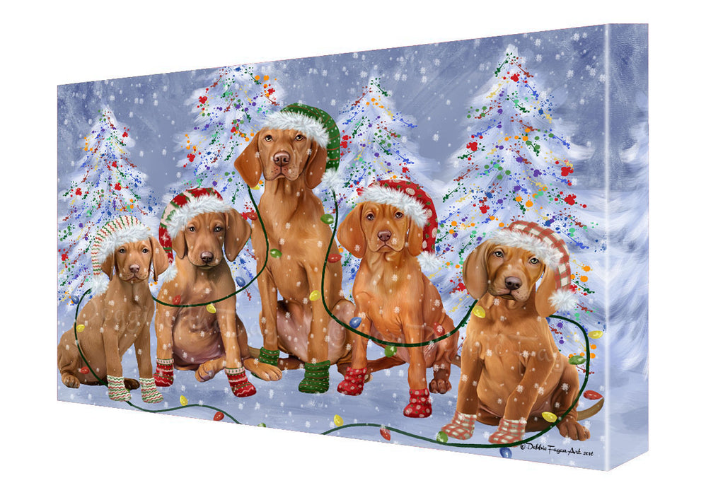 Christmas Lights and Vizsla Dogs Canvas Wall Art - Premium Quality Ready to Hang Room Decor Wall Art Canvas - Unique Animal Printed Digital Painting for Decoration