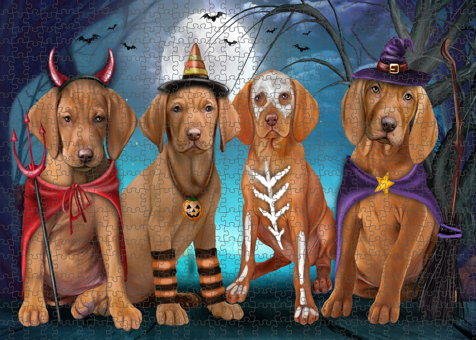 Happy Halloween Trick or Treat Vizsla Dogs Portrait Jigsaw Puzzle for Adults Animal Interlocking Puzzle Game Unique Gift for Dog Lover's with Metal Tin Box