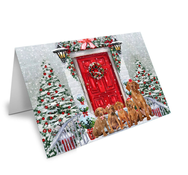 Christmas Holiday Welcome Vizsla Dog Handmade Artwork Assorted Pets Greeting Cards and Note Cards with Envelopes for All Occasions and Holiday Seasons