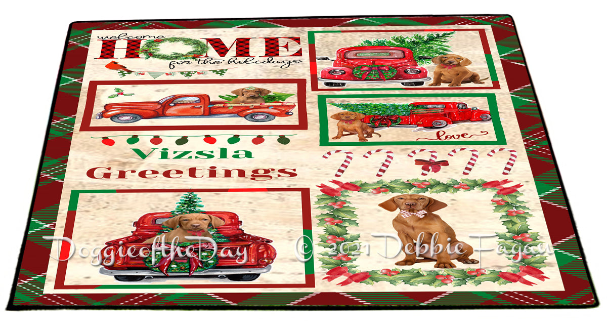 Welcome Home for Christmas Holidays Vizsla Dogs Indoor/Outdoor Welcome Floormat - Premium Quality Washable Anti-Slip Doormat Rug FLMS57925