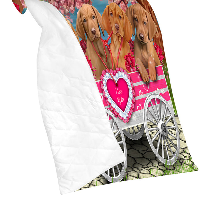 I Love Vizsla Dogs in a Cart Quilt