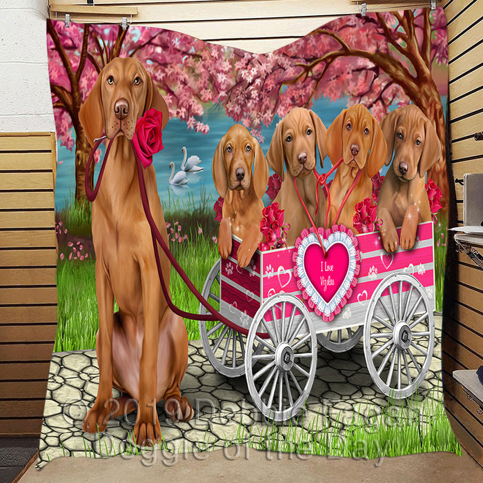 I Love Vizsla Dogs in a Cart Quilt