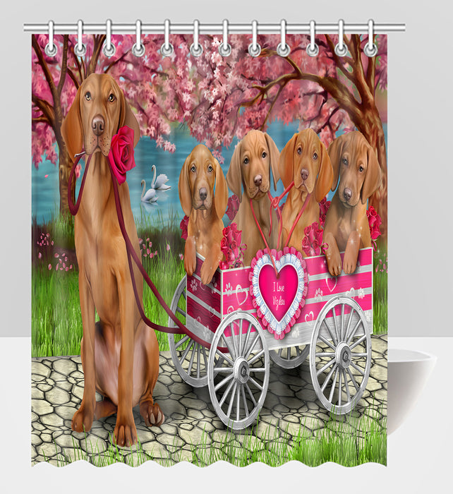 I Love Vizsla Dogs in a Cart Shower Curtain