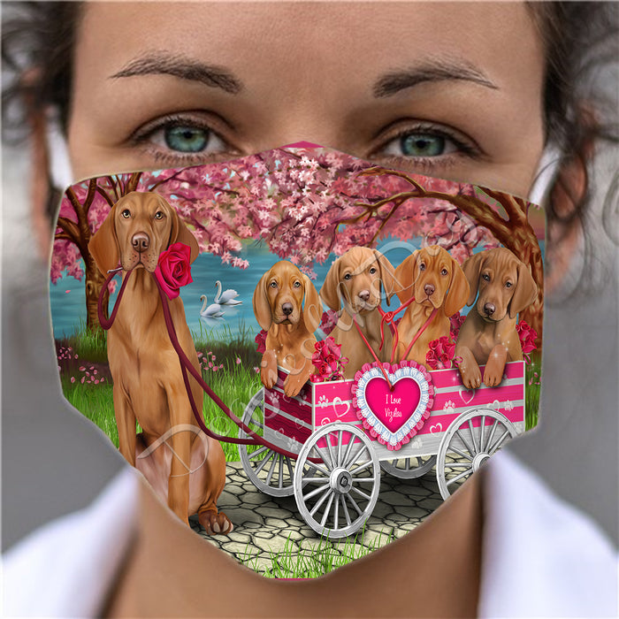 I Love Vizsla Dogs in a Cart Face Mask FM48195