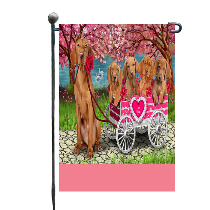 Personalized I Love Vizsla Dogs in a Cart Custom Garden Flags GFLG-DOTD-A62198