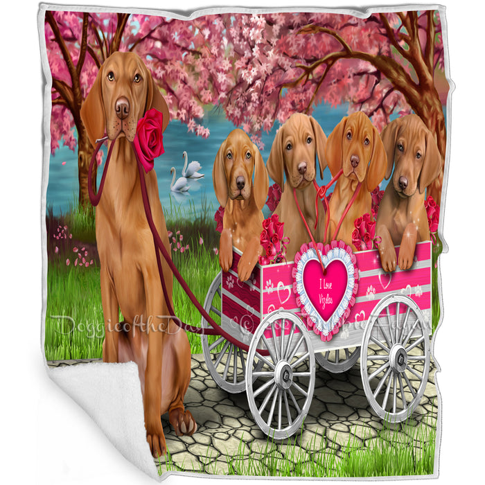 I Love Vizsla Dogs in a Cart Art Portrait Print Woven Throw Sherpa Plush Fleece Blanket