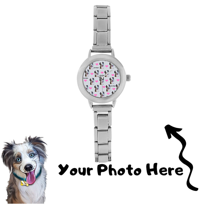 Custom Add Your Photo Here PET Dog Cat Photos on Women's Italian Charm Watch