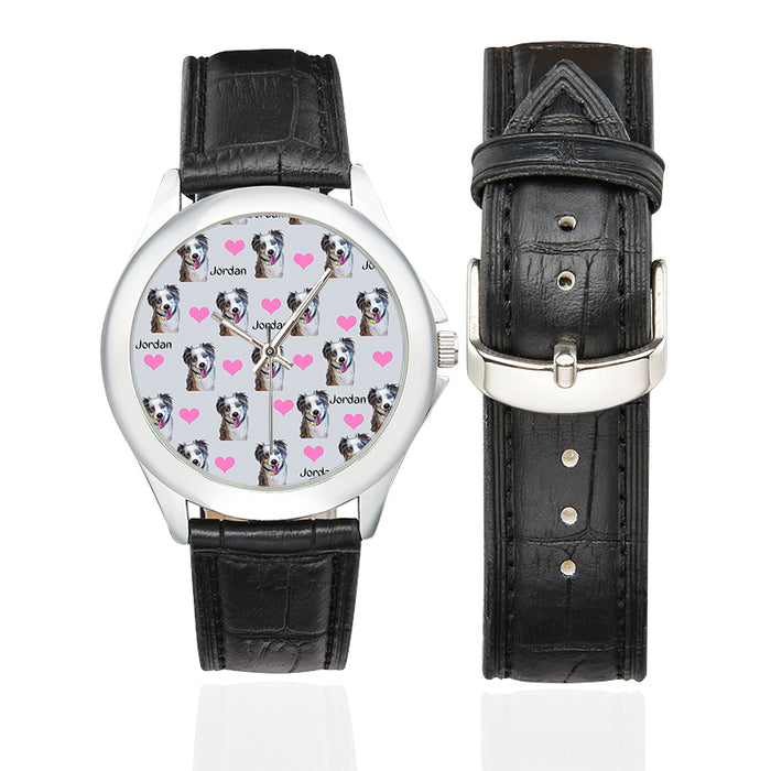 Custom Add Your Photo Here PET Dog Cat Photos on Women's Classic Leather Strap Watch