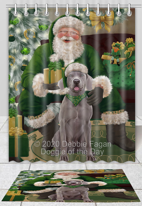 Christmas Irish Santa with Gift Weimaraner Dog Bath Mat and Shower Curtain Combo