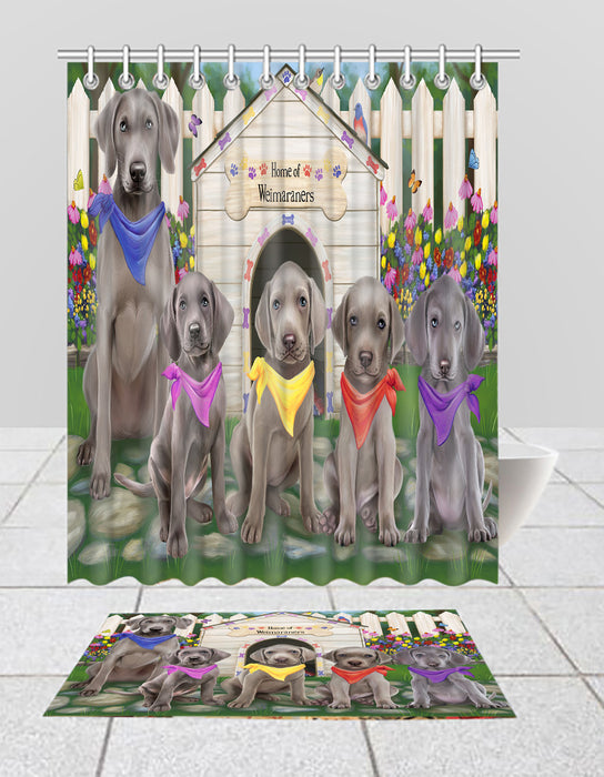 Spring Dog House Weimaraner Dogs Bath Mat and Shower Curtain Combo