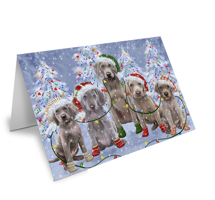 Christmas Lights and Weimaraner Dogs Handmade Artwork Assorted Pets Greeting Cards and Note Cards with Envelopes for All Occasions and Holiday Seasons