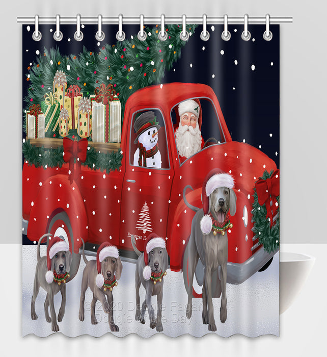 Christmas Express Delivery Red Truck Running Weimaraner Dogs Shower Curtain Bathroom Accessories Decor Bath Tub Screens