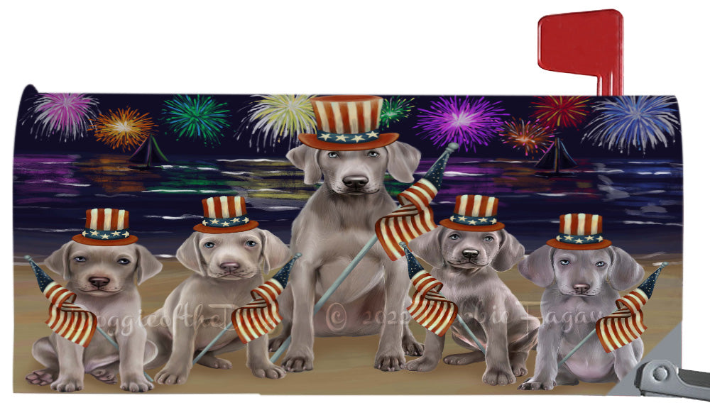 4th of July Independence Day Weimaraner Dogs Magnetic Mailbox Cover Both Sides Pet Theme Printed Decorative Letter Box Wrap Case Postbox Thick Magnetic Vinyl Material