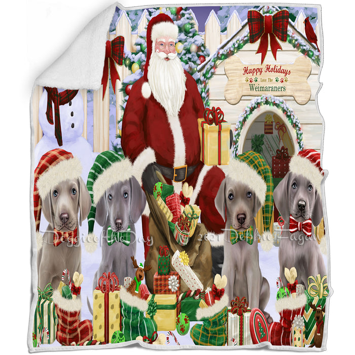 Happy Holidays Christmas Weimaraners Dog House Gathering Blanket BLNKT80004