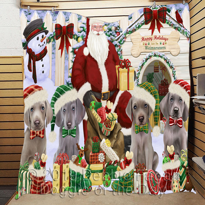 Happy Holidays Christmas Weimaraner Dogs House Gathering Quilt