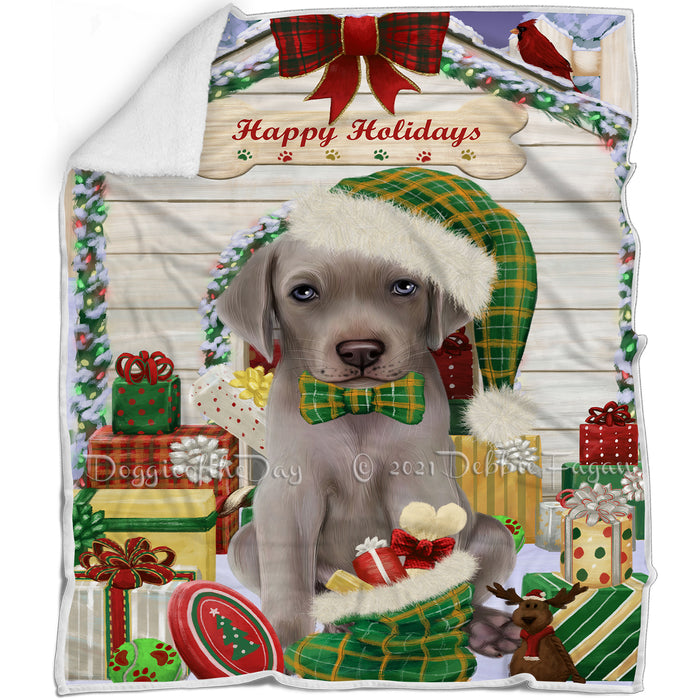 Happy Holidays Christmas Weimaraner Dog House with Presents Blanket BLNKT80508